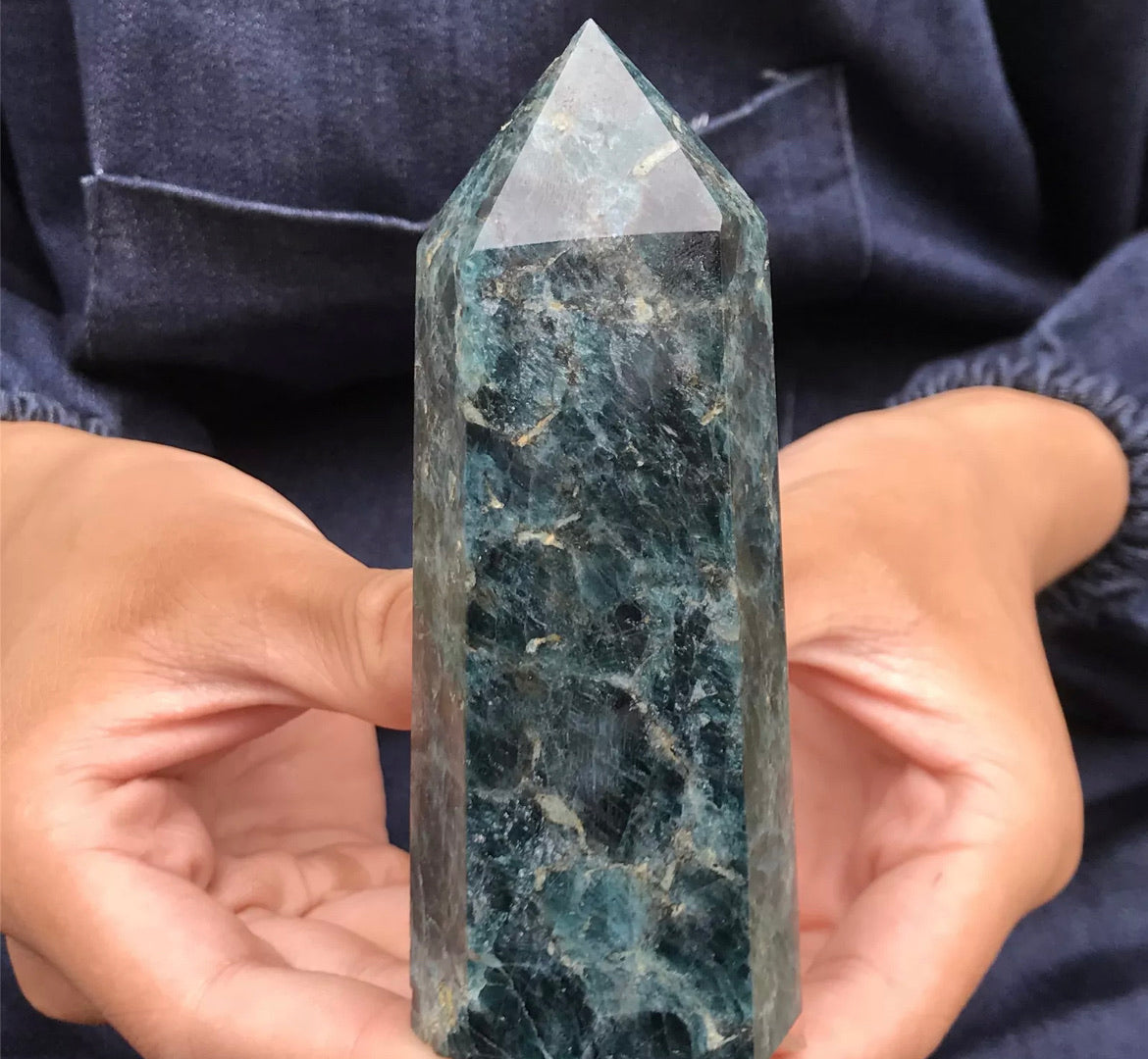 Natural Blue Apatite gemstone Tower Point Obelisk