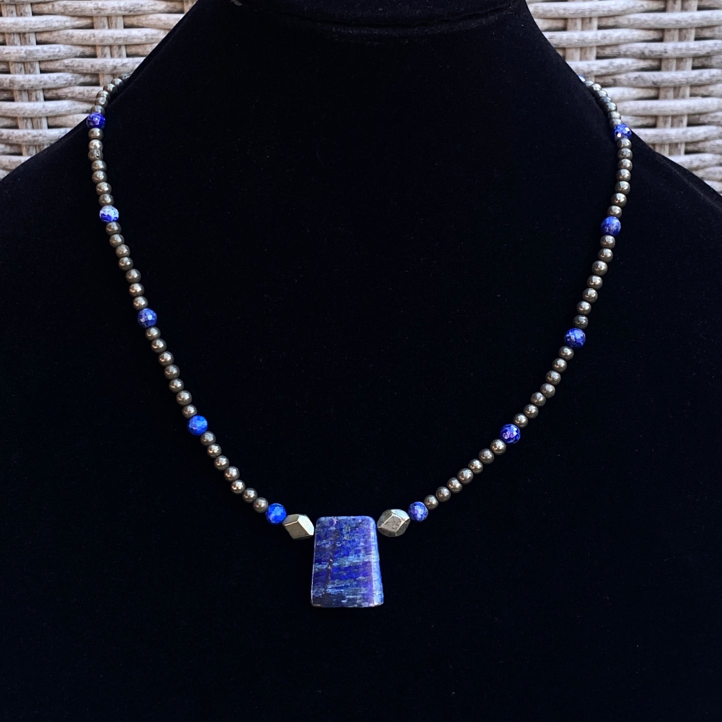 Pyrite Gemstones and Lapis Lazuli pendant Necklace