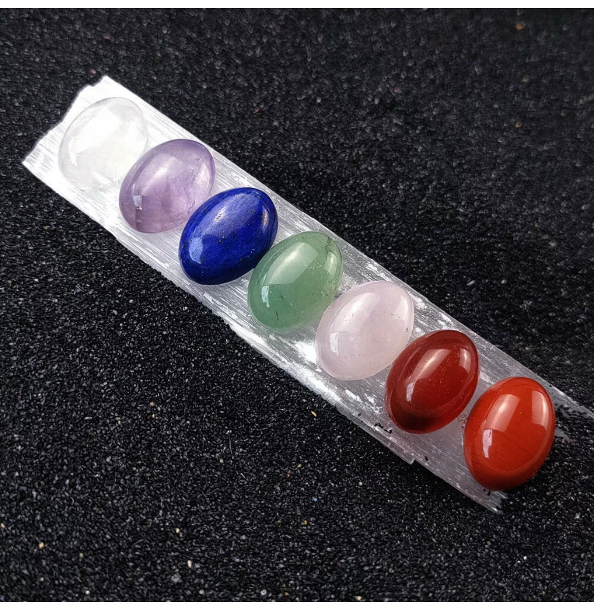 Goddess Blessed Chakra Gemstone Set Polished Selenite Rainbow Crystal Healing