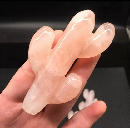 Natural Rose Quartz gemstone Carved Cactus