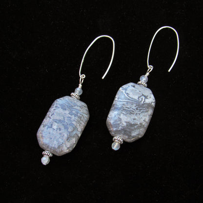 Chinese Lace Agate, Labradorite, Sterling Silver, Drop Earrings