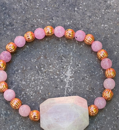 Kunzite gemstone and Copper stretch Bracelet