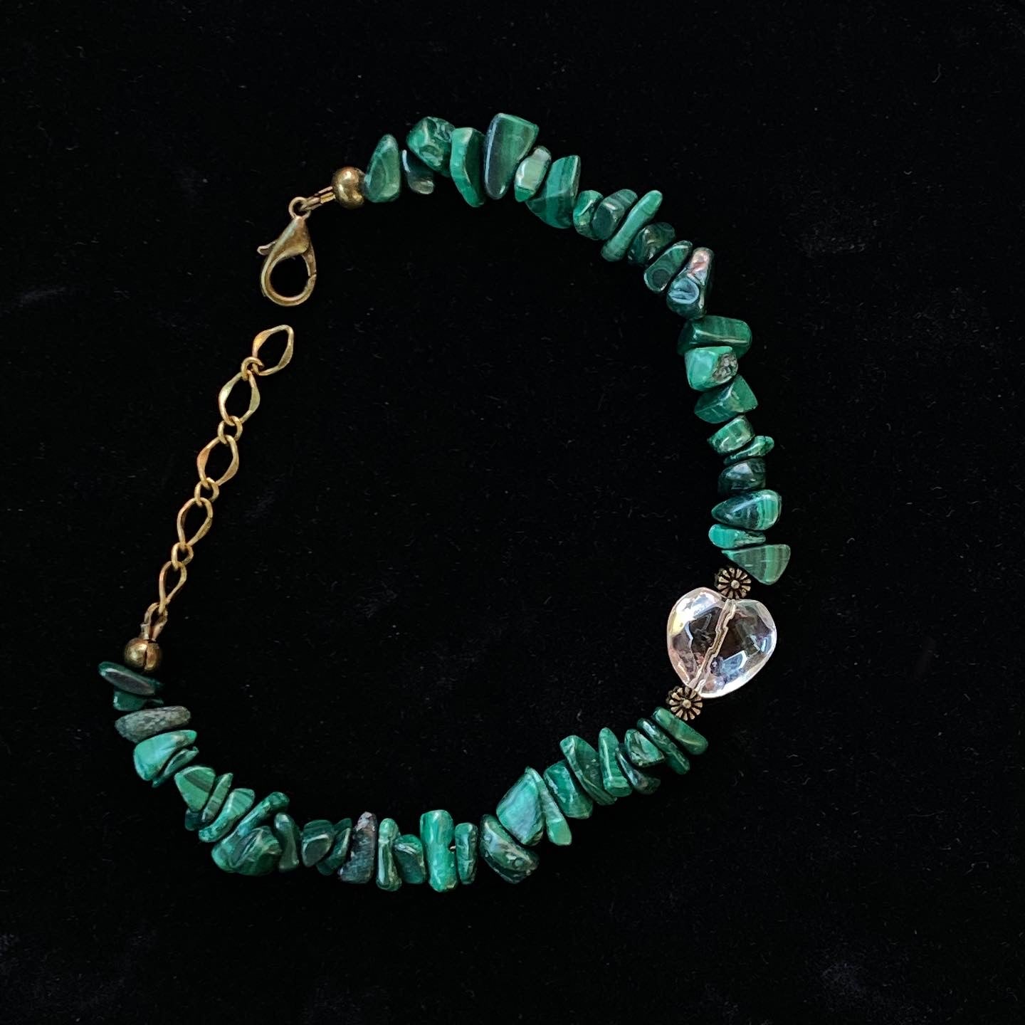 Malachite gemstone and Quartz Heart Bracelet