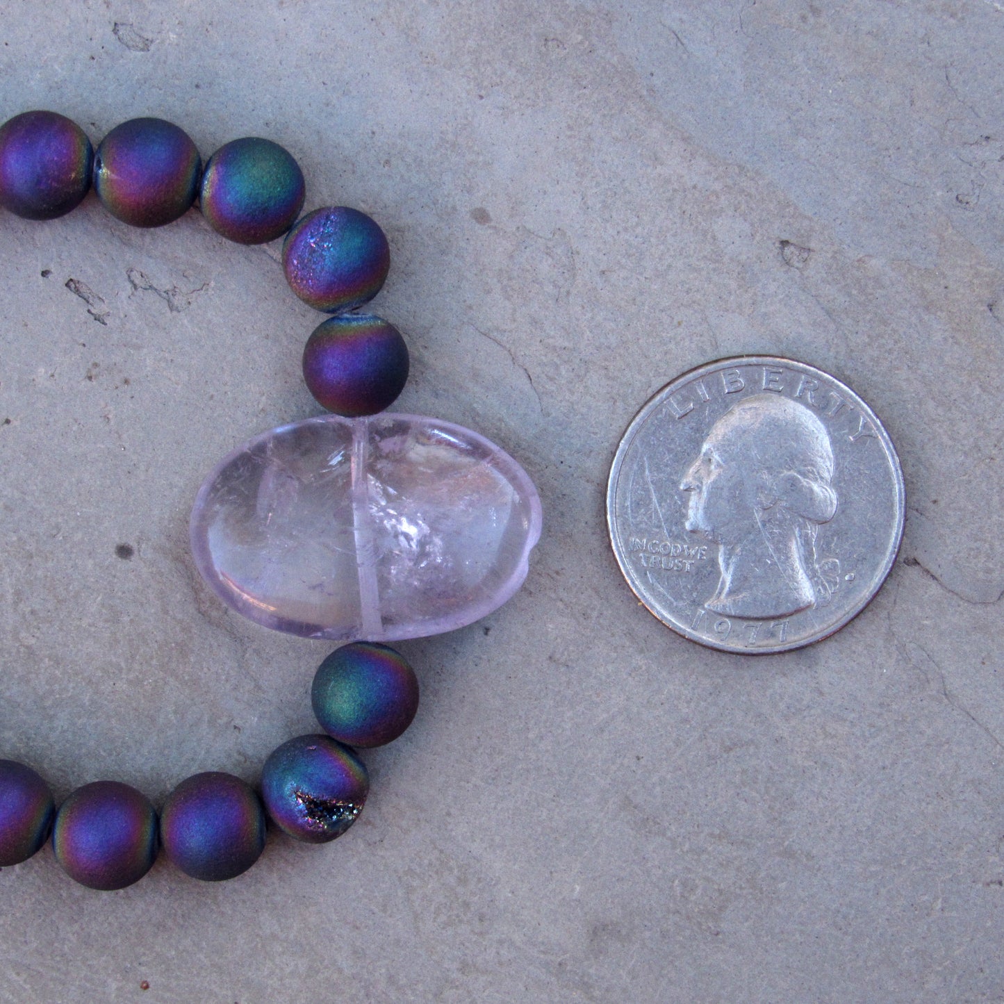 Rainbow Druzy Agate and Amethyst Gemstone Stretch Bracelet