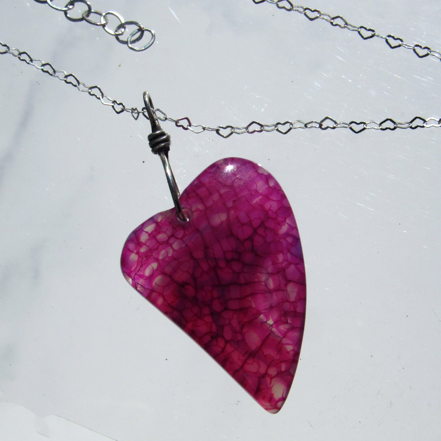 Dragon’s Vein Agate gemstone Heart on Sterling Silver Chain