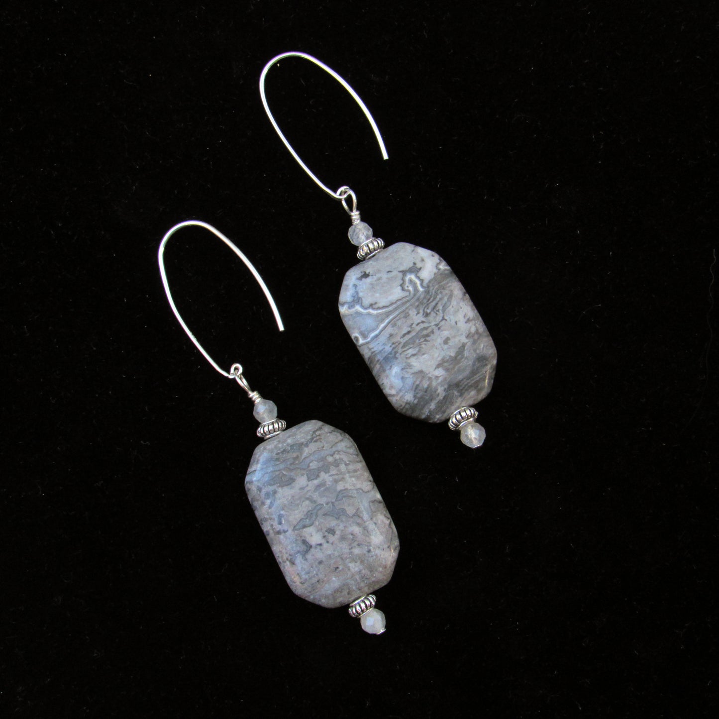 Chinese Lace Agate, Labradorite, Sterling Silver, Drop Earrings