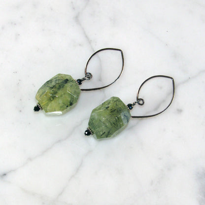 Prehnite and Oxidized Sterling Silver Drop Earrings