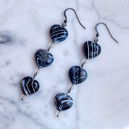 Zebra Fire Agate Heart, White Topaz Gemstones and Oxidized sterling earrings