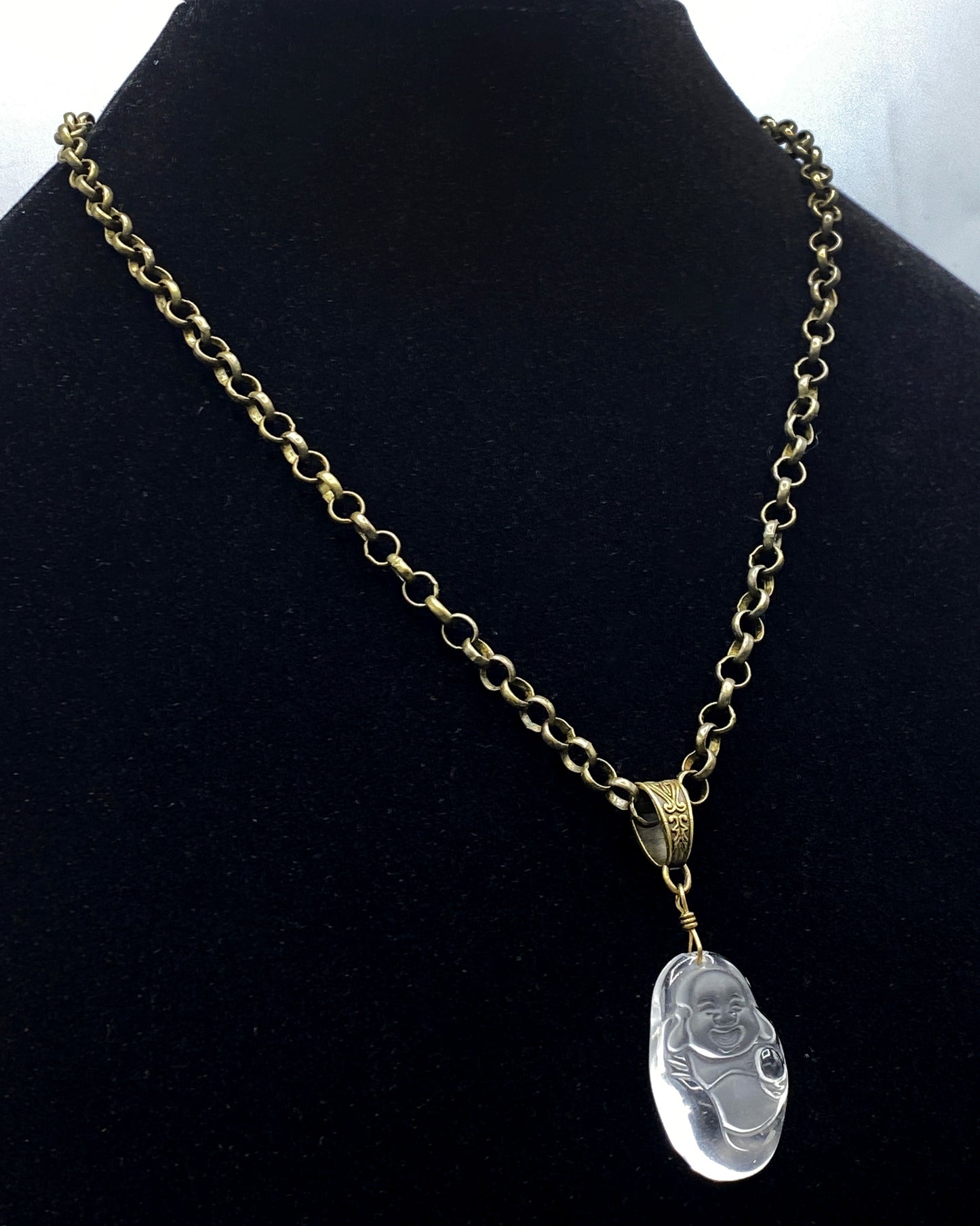 Quartz Buddha and Brass Necklace