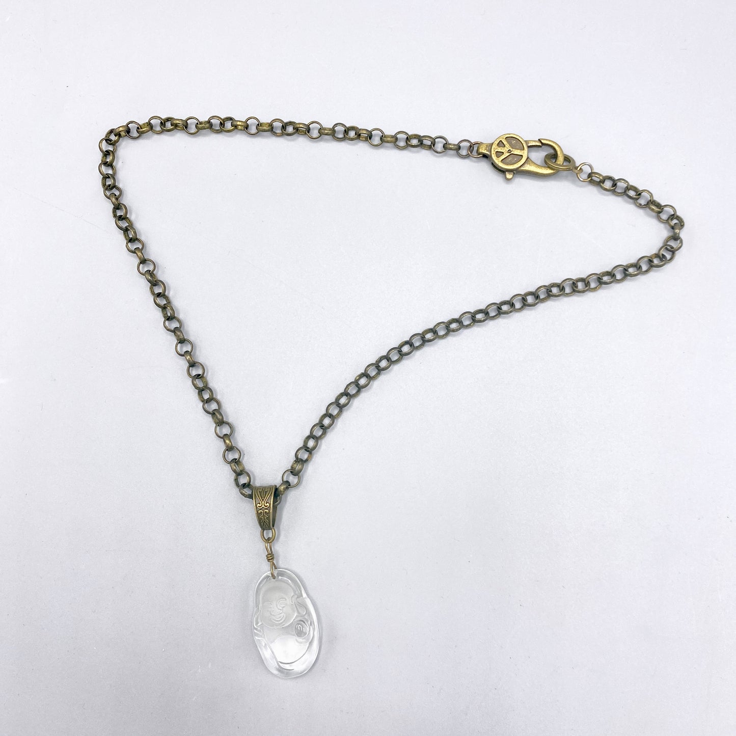 Quartz Buddha and Brass Necklace