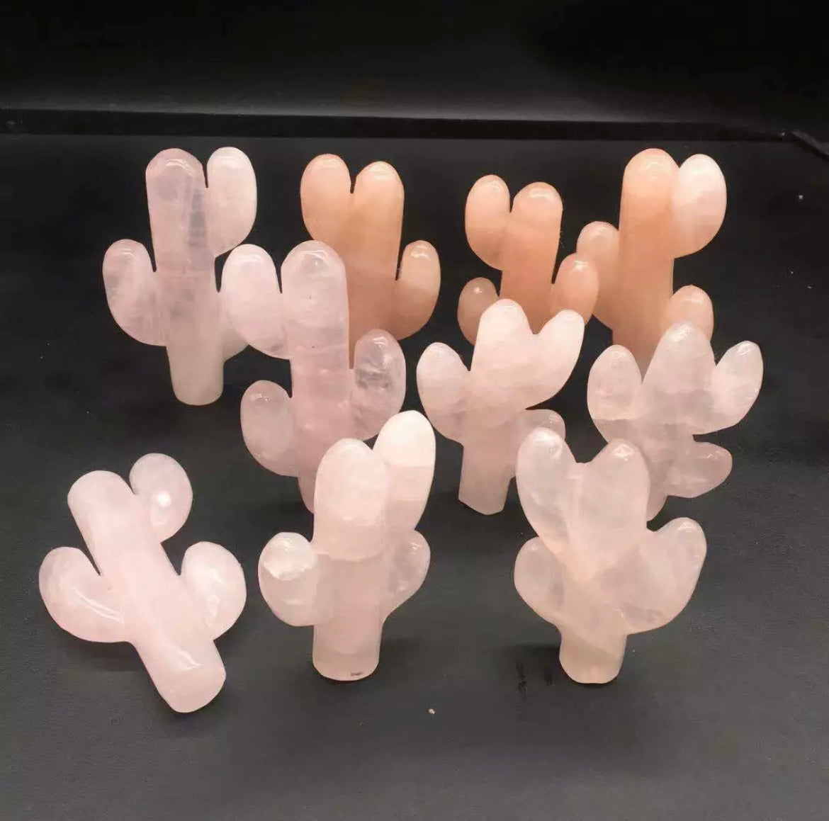 Natural Rose Quartz gemstone Carved Cactus