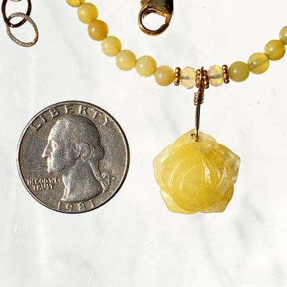 Yellow Opals, Ethiopian Opals, Yellow Aventurine gemstone Flower Necklace