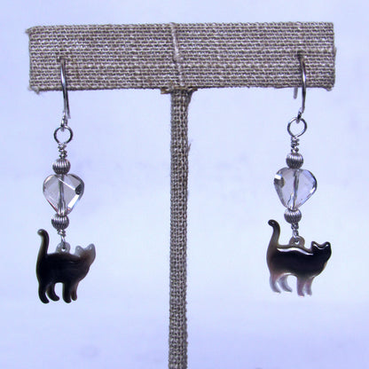 Kitty Mother of Pearl and Smoky Topaz gemstone Drop Earrings