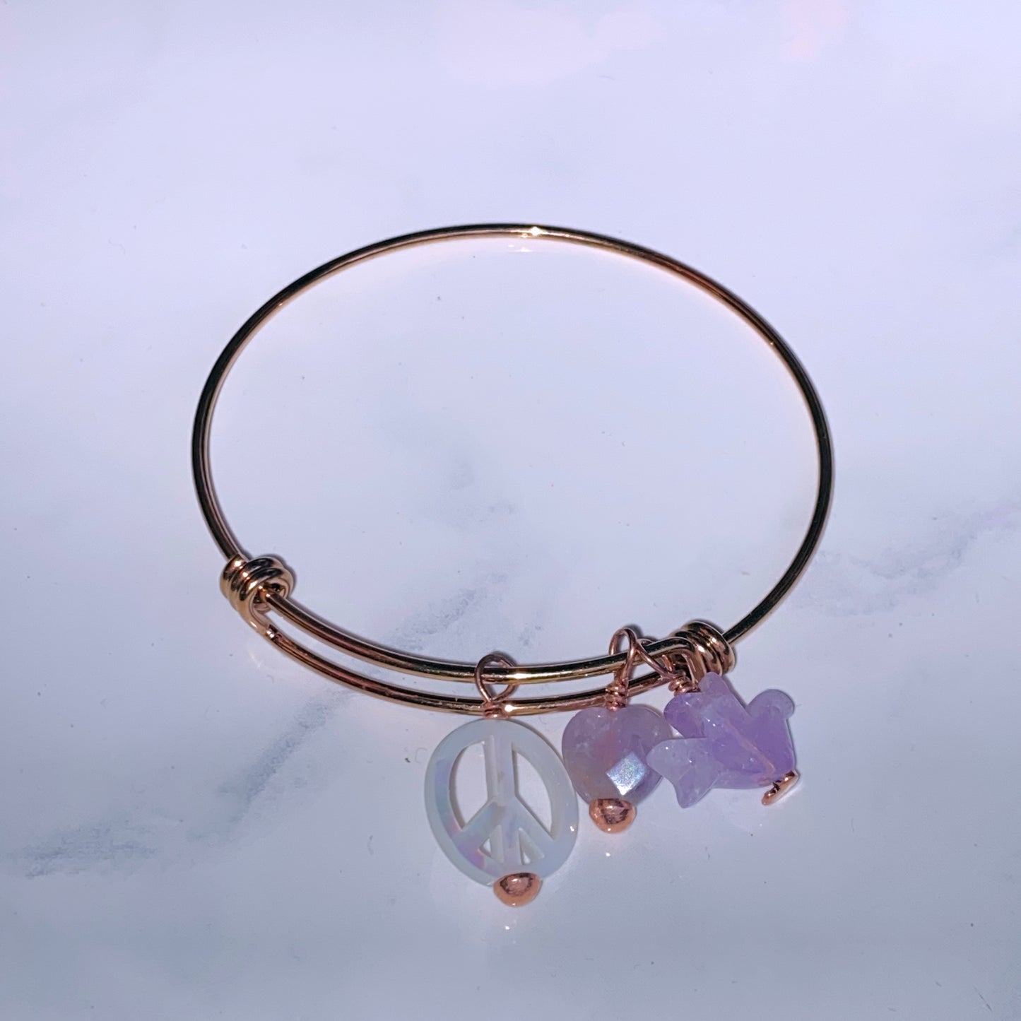 Peace and Love Amethyst gemstone Bangle Bracelet