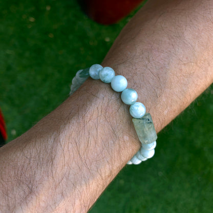 Green Moonstones, Aventurine and Prehnite Gemstone stretch bracelet