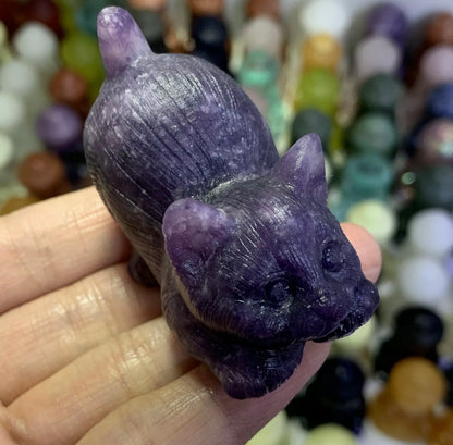 Natural Lilac Stone aka Lepidolite gemstone  Kitty cat crystal figurine