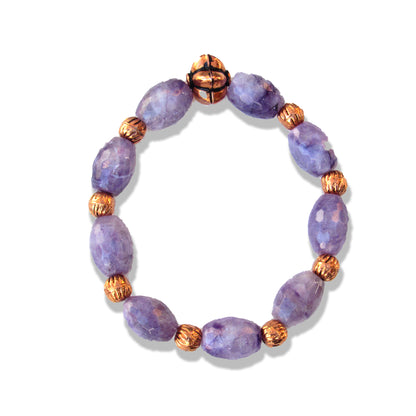 Charoite gemstone and Copper beaded Stretch bracelet