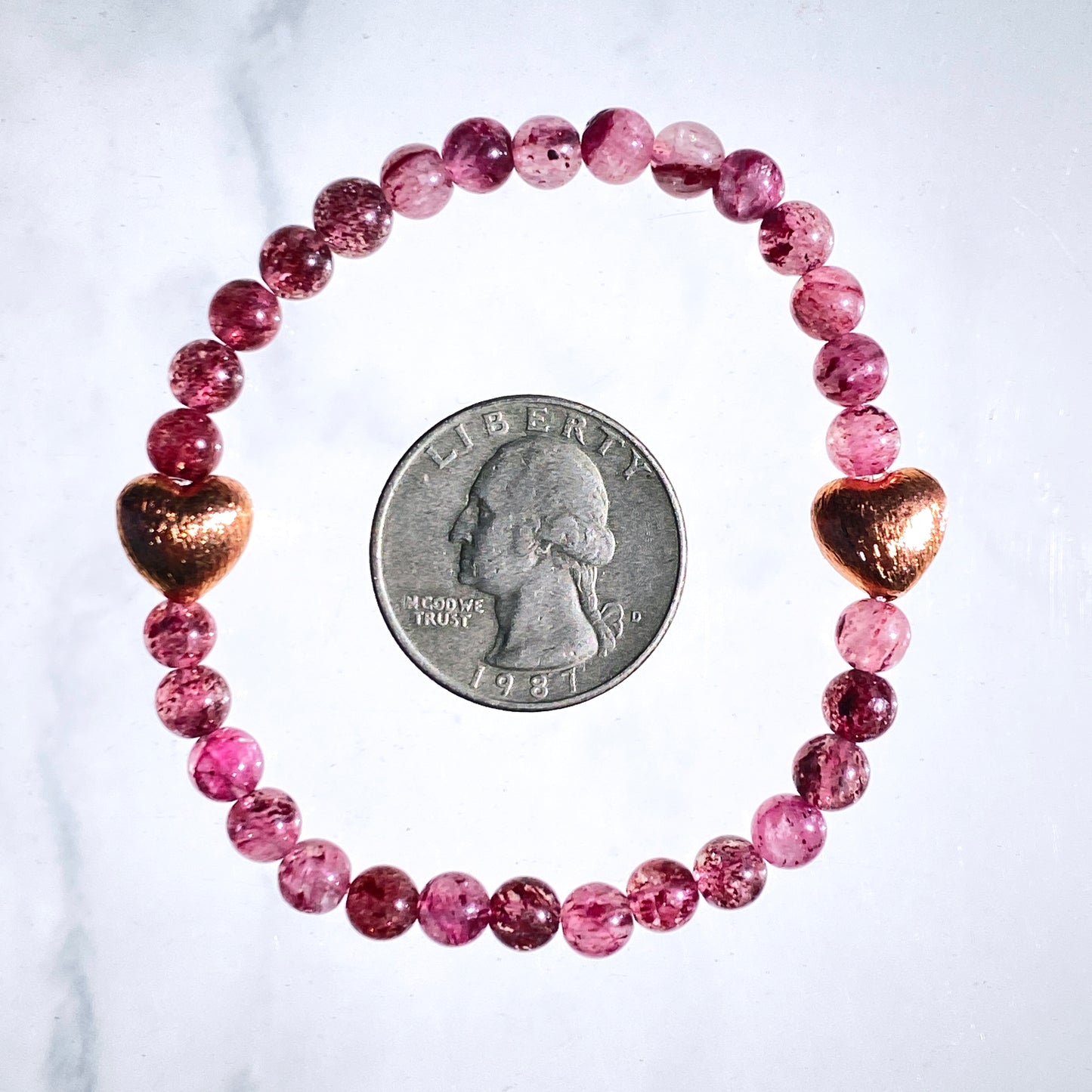 Strawberry Quartz and Copper Heart Bracelet