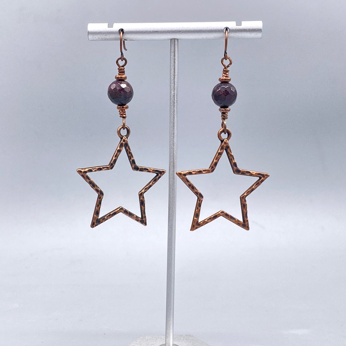 Garnet and Copper Star Dangle Earrings