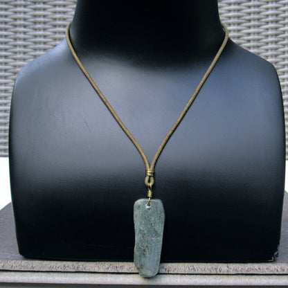 Labradorite gemstone hand wrapped with Brass on leather necklace