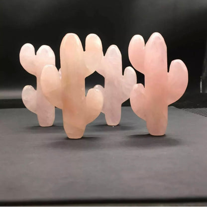 Natural Rose Quartz gemstone Carved Cactus