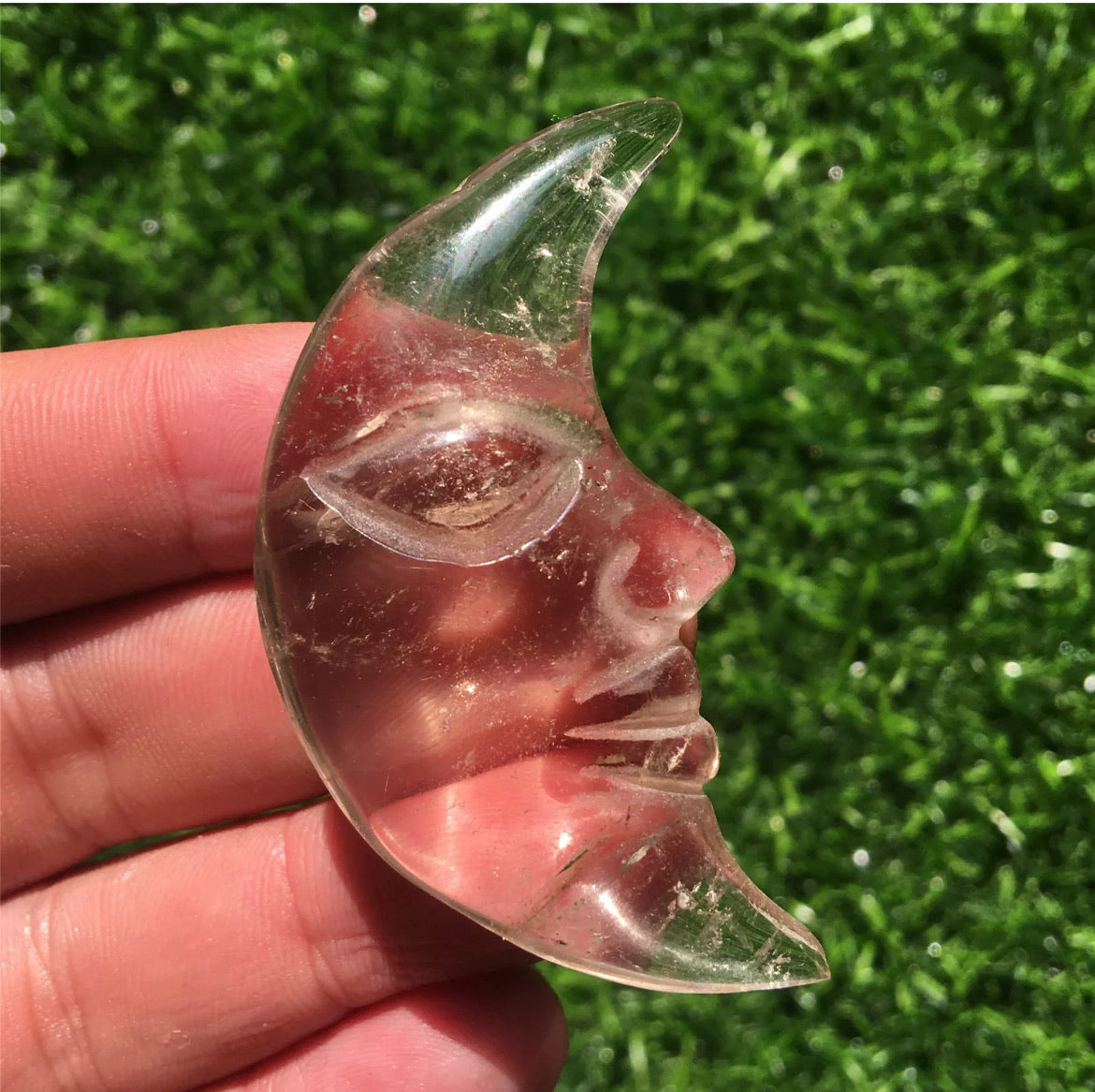 Natural Clear Hand Carved Quartz Crystal Stone Moon Reiki Semiprecious Gemstone Crescent Moon Lunar