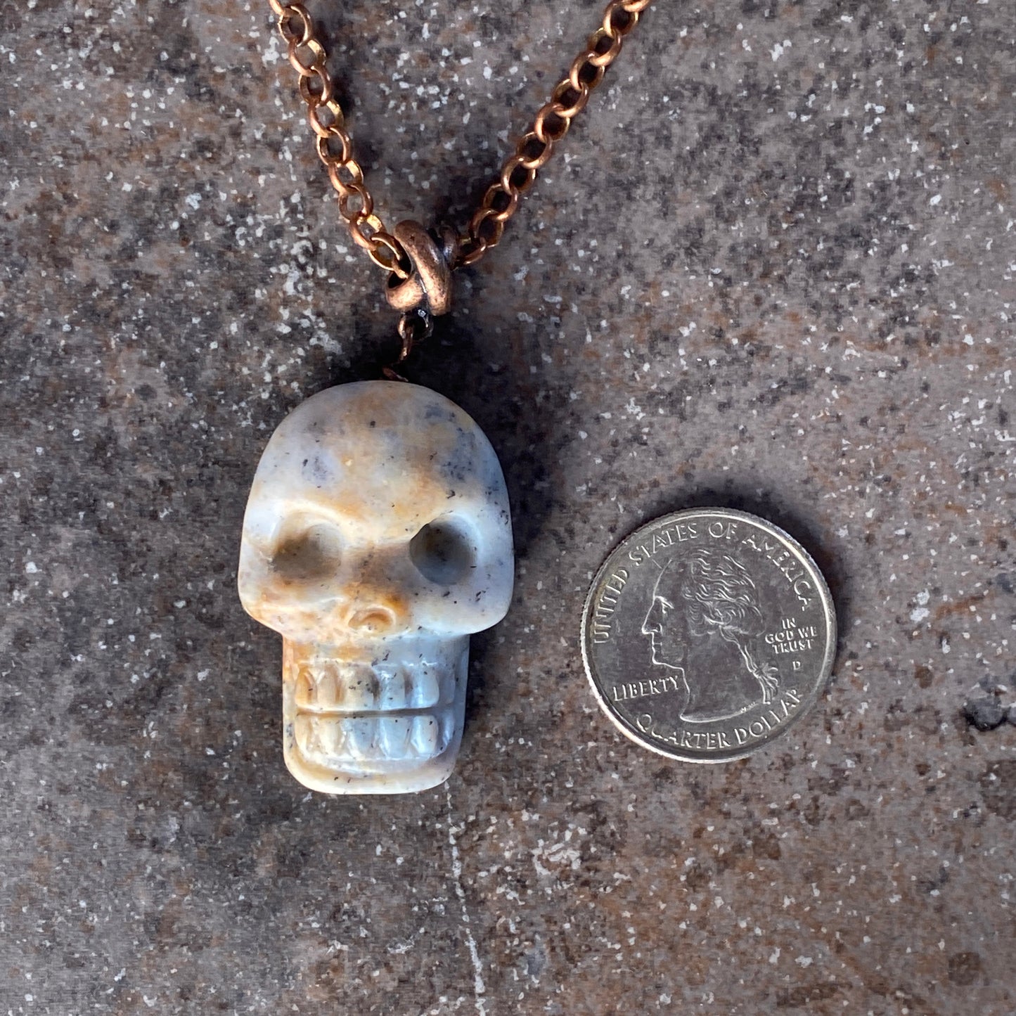 Ice Agate gemstone Skull on Copper chain necklace