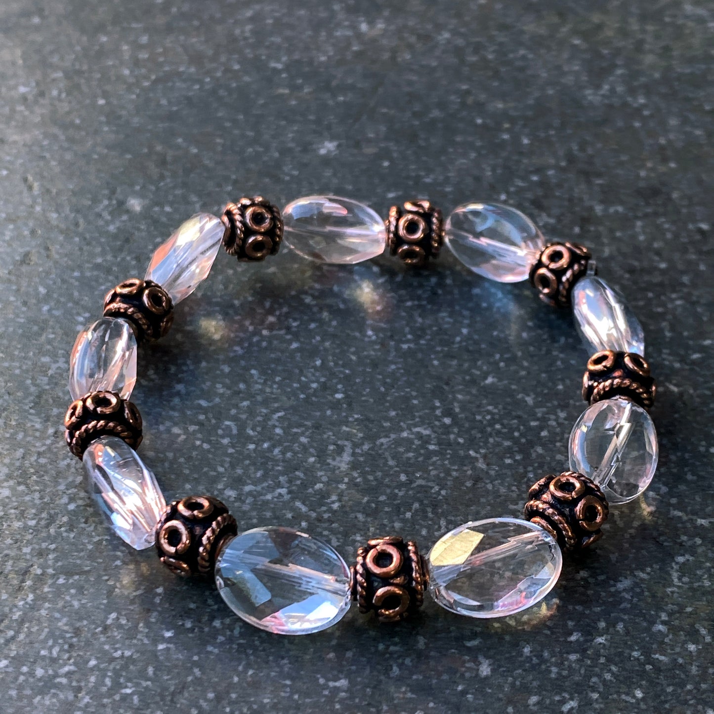 Quartz and Copper Beaded Stretch Bracelet