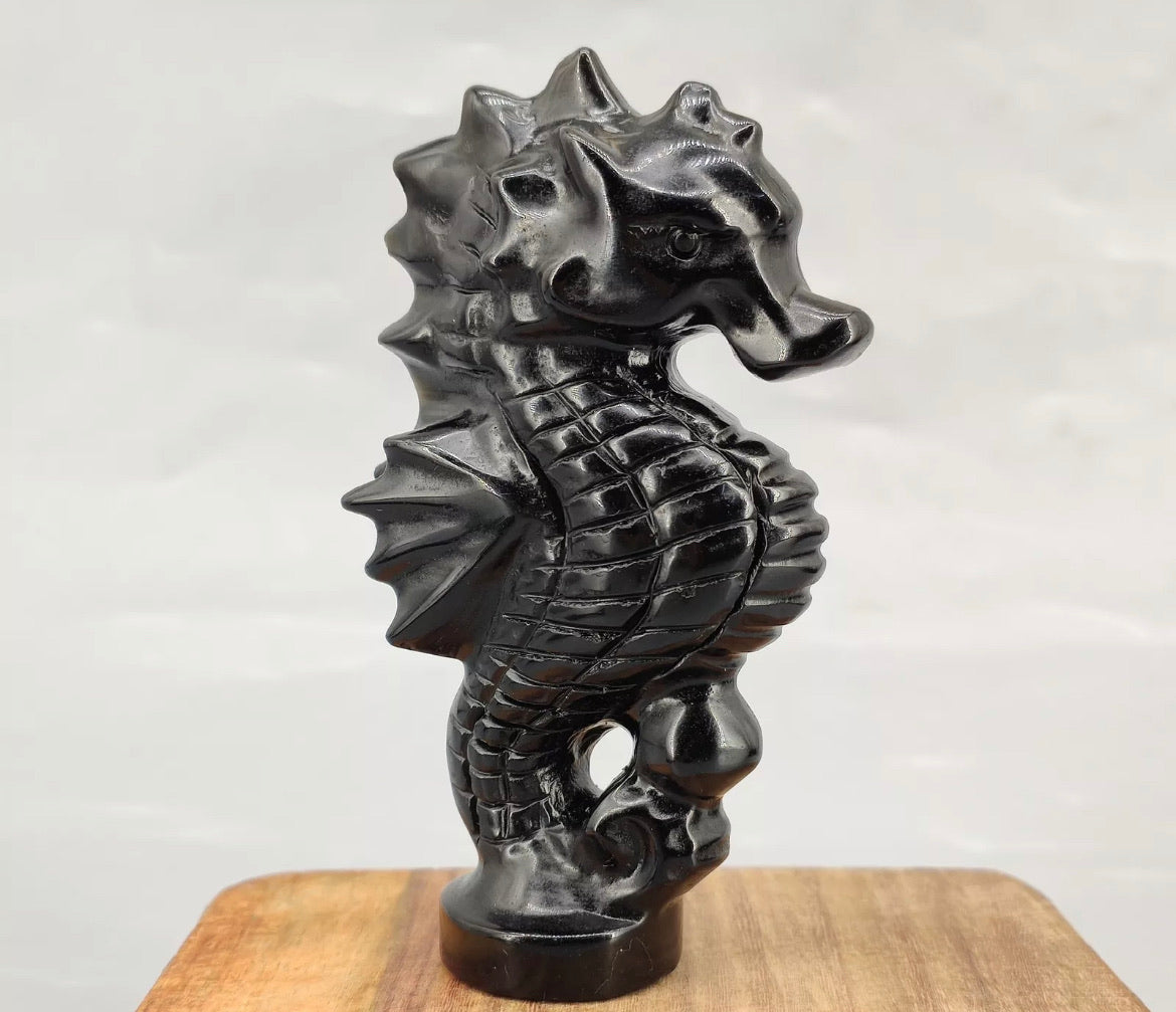 Natural Black Obsidian Seahorse