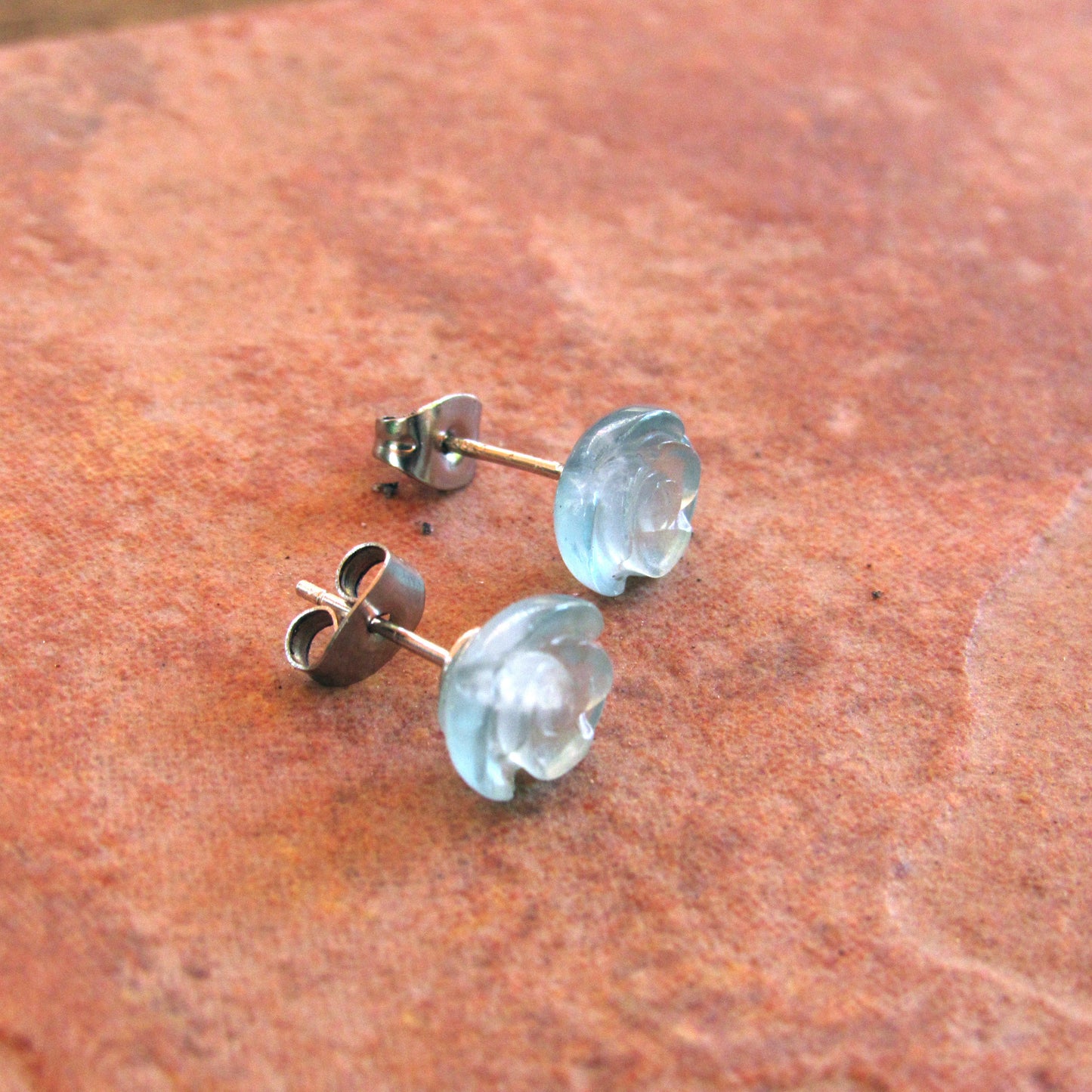 Aquamarine gemstone flower Stud Earrings on Sterling Silver Studs