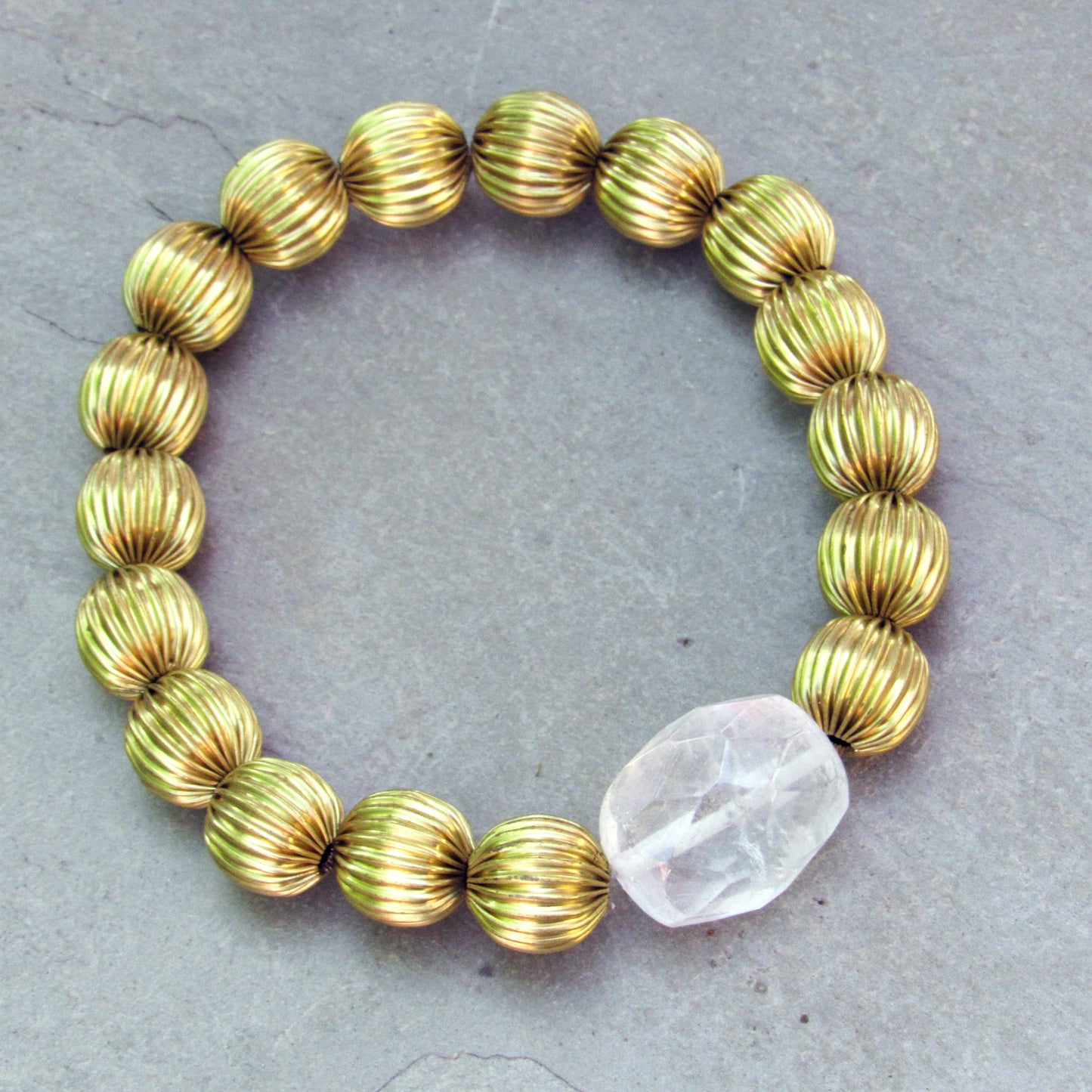 Brass and Quartz gemstone Stretch Bracelet