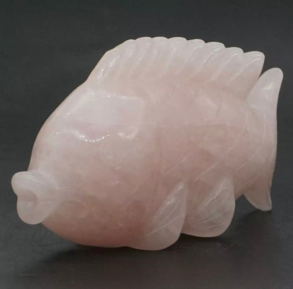 Natural Rose Quartz gemstone carved Koi Fish