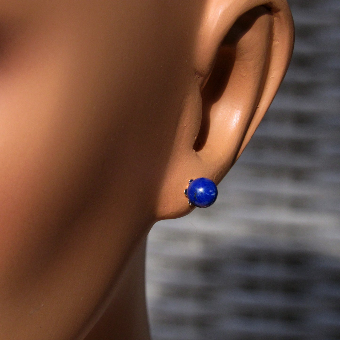 Lapis Lazuli Gemstone and Sterling Silver Stud Earrings