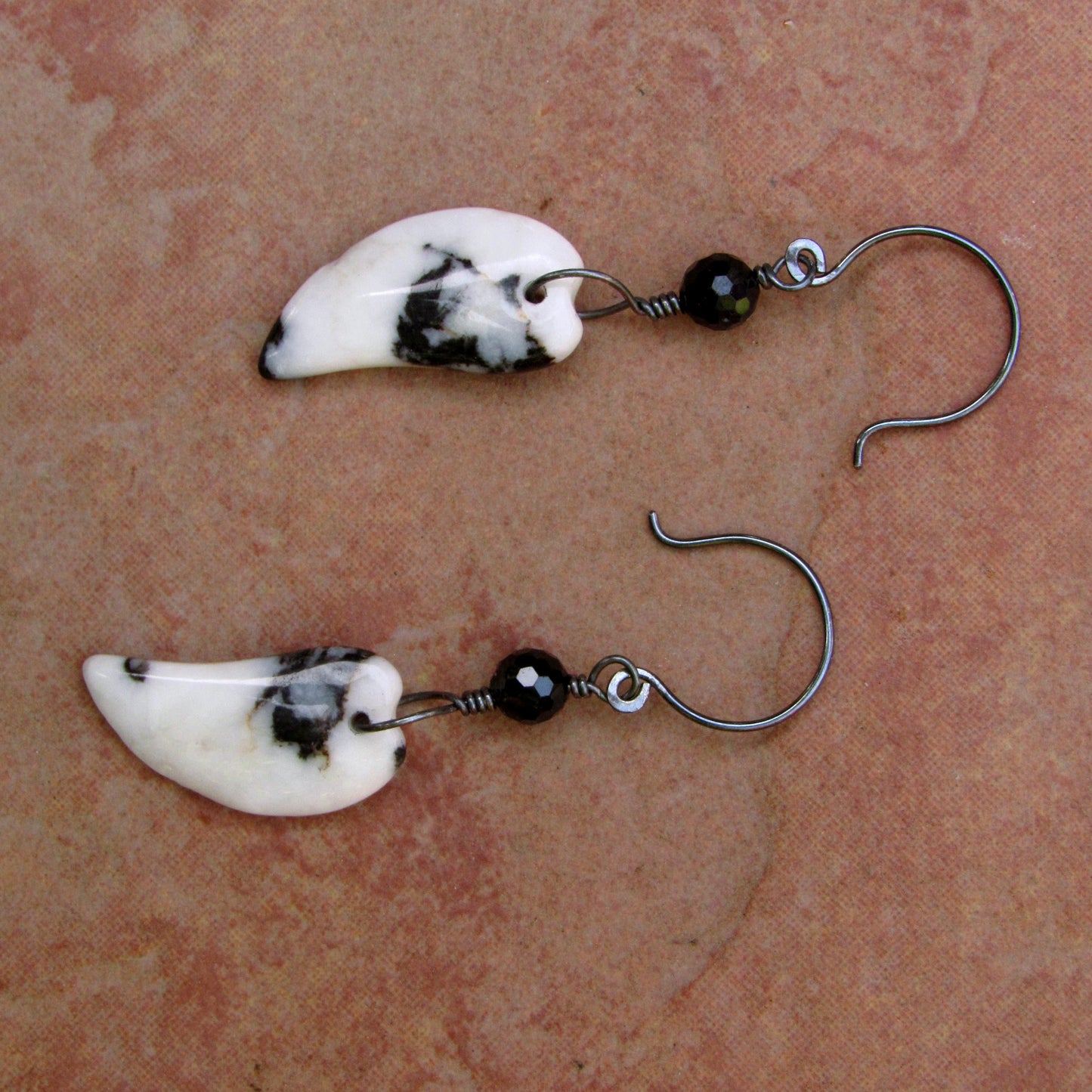 Zebra Jasper, Black Spinel, Oxidized Sterling Silver Drop Earrings