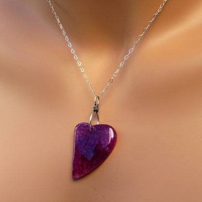 Dragon’s Vein Agate gemstone Heart on Sterling Silver Chain