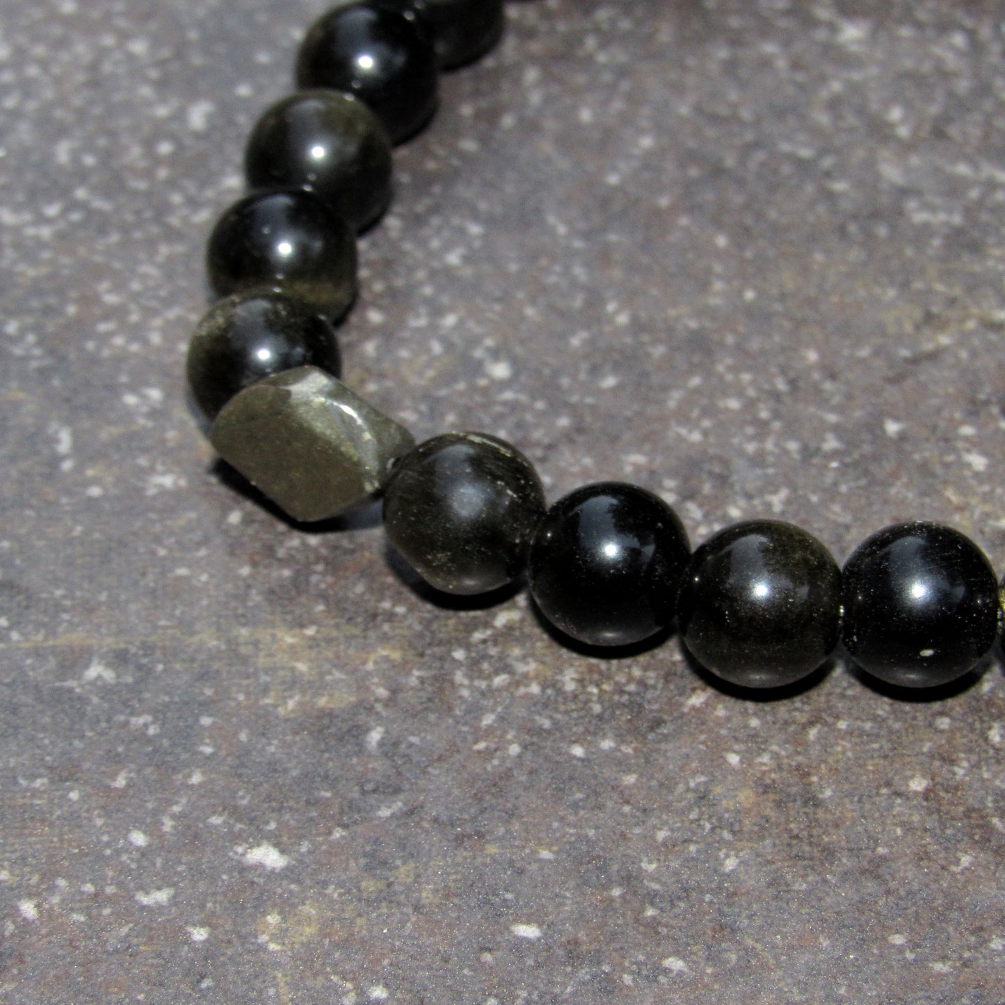 Gold Obsidian gemstone and Pyrite Stretch Bracelet