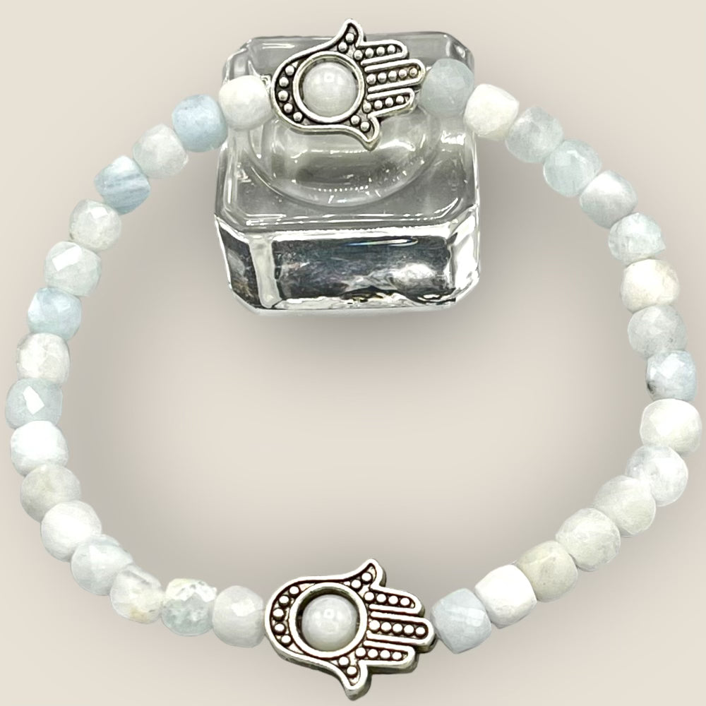 Aquamarine and Silver Hamsa bracelet