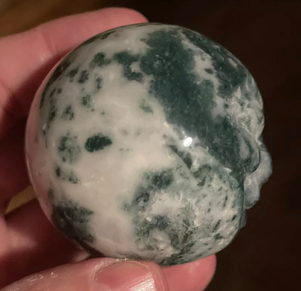 Natural Moss Agate Smiley Face Moon