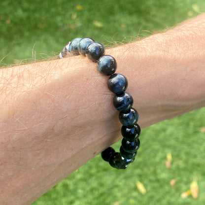 Blue Tiger Eye and Hematite Skull Stretch Bracelet