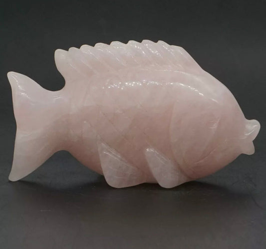 Natural Rose Quartz gemstone carved Koi Fish