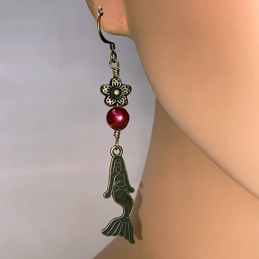 Mermaid and Pearl Dangle earrings