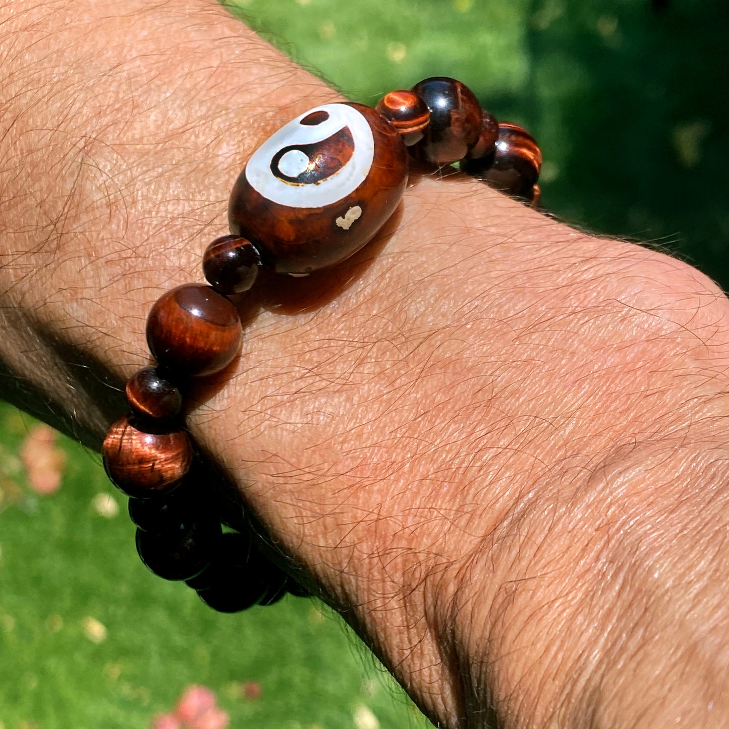 Tiger’s Eye gemstone and Tibetan Agate bracelet