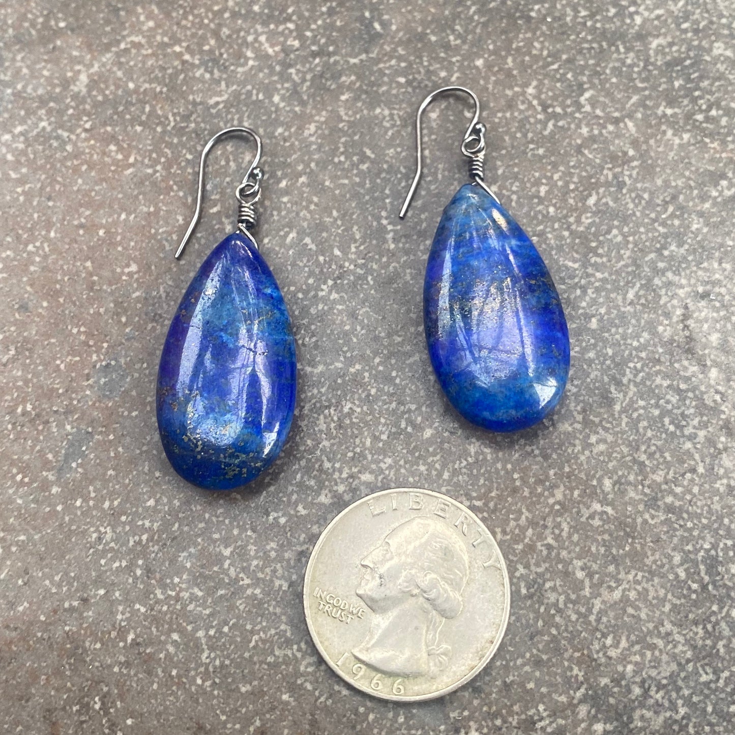 Lapis Lazuli Wrapped in Oxidized Sterling Silver Earrings