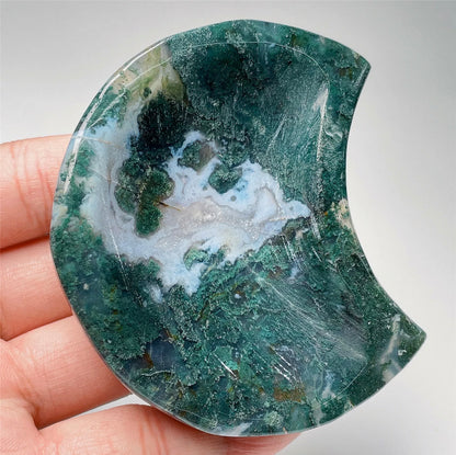 Natural Green Moss Agate Moon gemstone Jewelry dish