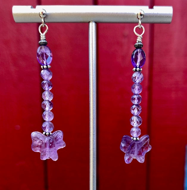 Amethyst Gemstone Bow Sterling Silver Post Earrings