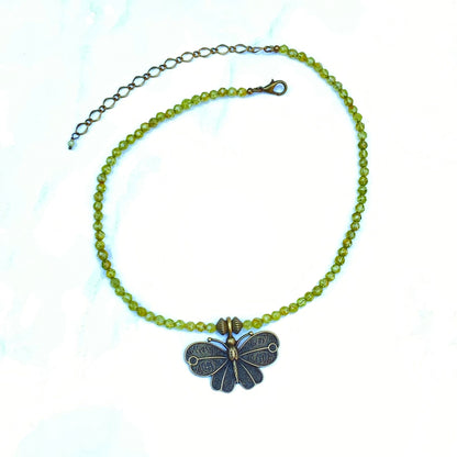 Peridot gemstone and Brass Butterfly Necklace