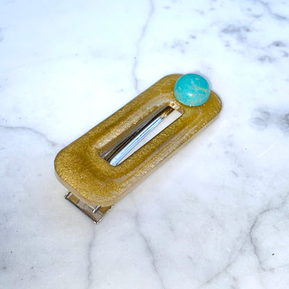 Turquoise gemstone and poured resin Hair Clip