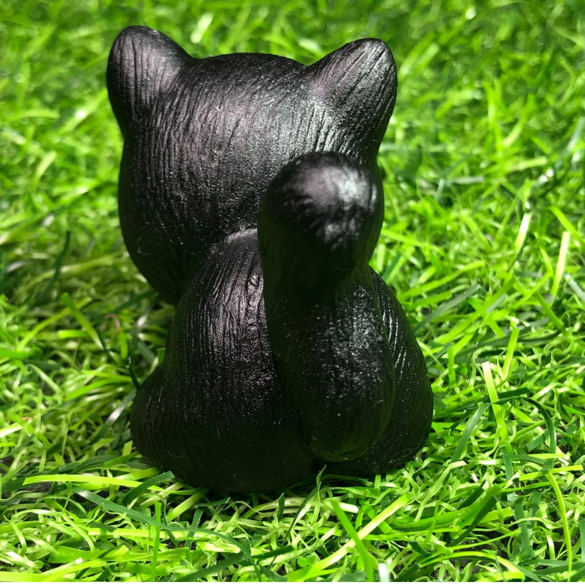 Natural Black Obsidian gemstone carved Kitty Cat Figurine