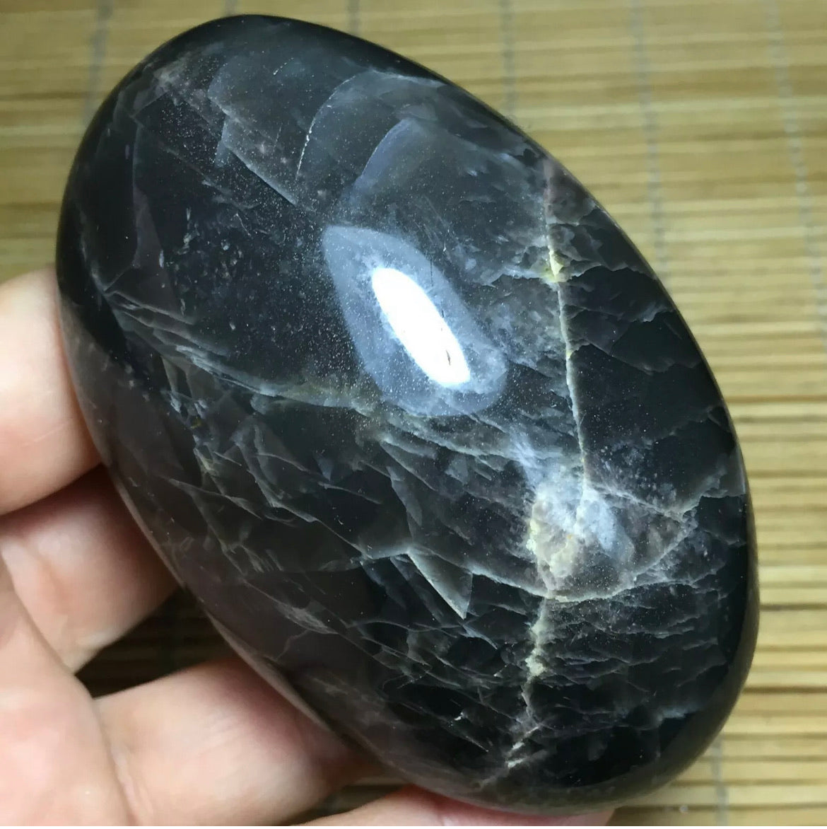 Natural grey moonstone healing palm stone