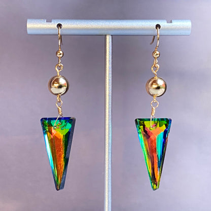 Rainbow Titanium Crystal and 14 kt GF drop earrings